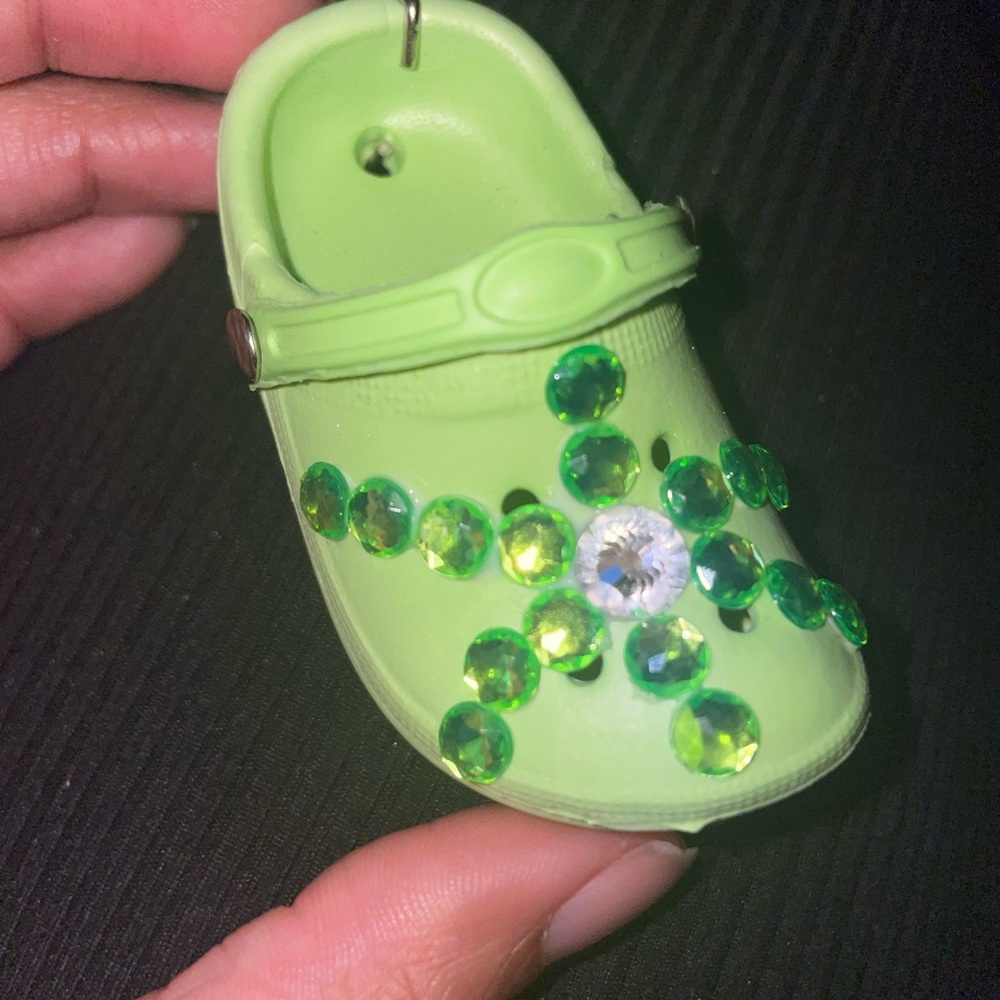 Green rhinestone with green crocs keychain